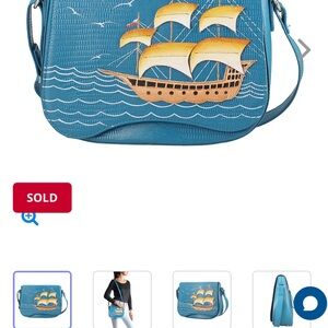 Sukriti Teal all leather, hand painted handbag